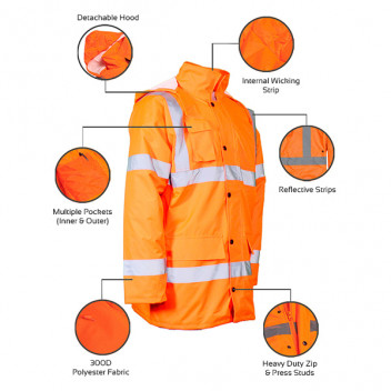 Hi Vis Parka Coat Orange Large