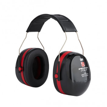3M PELTOR Optime Earmuffs, Black/Red, Headband